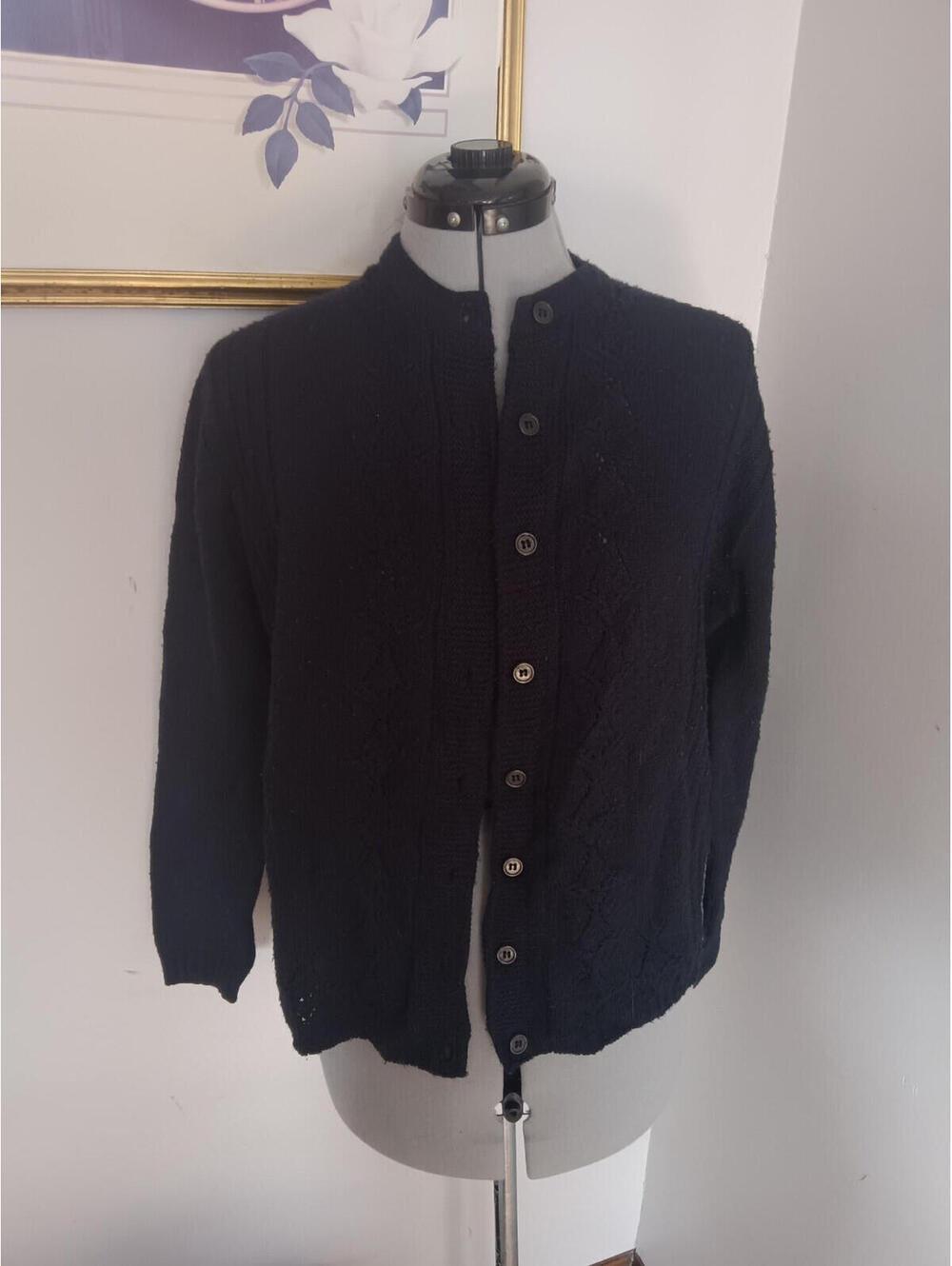 Vintage Cardigan Nan Dorsey 60s Retro Sweater Knit Top Navy Blue Retro Cardigan